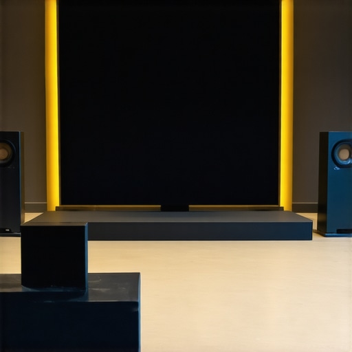 Advanced Home Theater Calibration Close-up of professional home theater calibration process with acoustic treatments and high-quality speakers