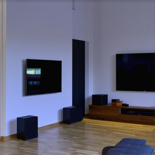 Modern media hub and AV receiver in a stylish home theater with ambient lighting