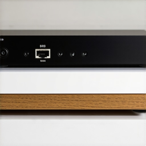 A modern media hub connected via Ethernet with organized home audio system