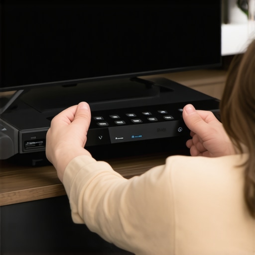 Optimal Wi-Fi Router Placement Person positioning a Wi-Fi 8 router in a home entertainment area