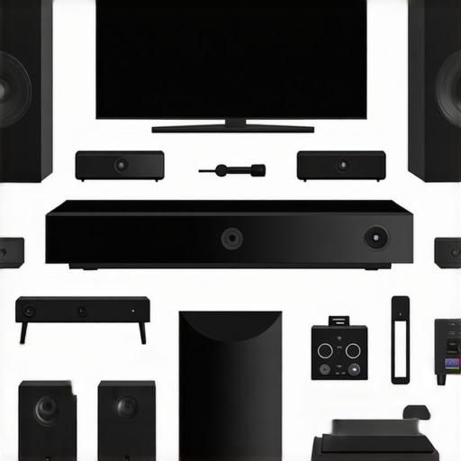 A professional home theater setup with calibration devices and cables