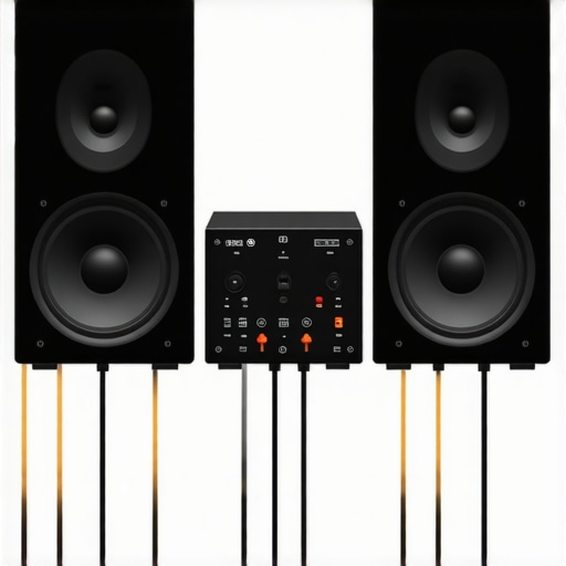 Illustration of a home entertainment setup with cables and media hub for troubleshooting