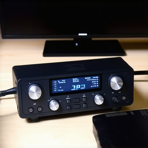 Close-up of audio analyzer and cable tester used for home theater system maintenance