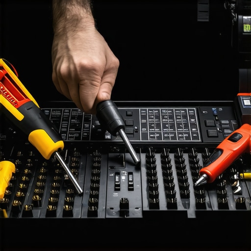 A technician cleaning and calibrating a home theater system with precise tools