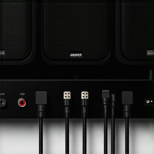 Detailed image of a home theater system emphasizing proper cabling and component placement.