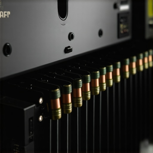 Close-up of neatly connected shielded speaker cables to high-end home theater speakers