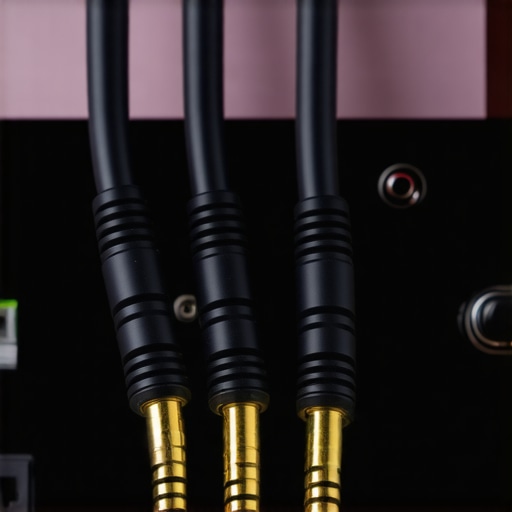 Close-up of banana plugs firmly attached to speaker cables, ensuring stable connection in a home theater