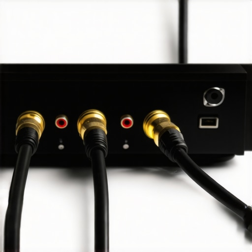 Close-up image showing shielded speaker cables connected to an AV receiver along with grounding wires for interference reduction.