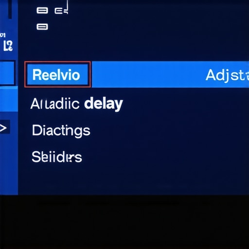 Close-up of AV receiver menu screen with audio delay adjustment controls.