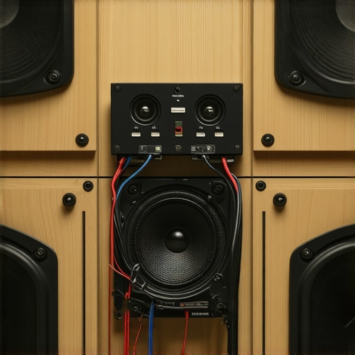 Detailed image showing dual amplifier connections to a high-end tower speaker for bi-amping
