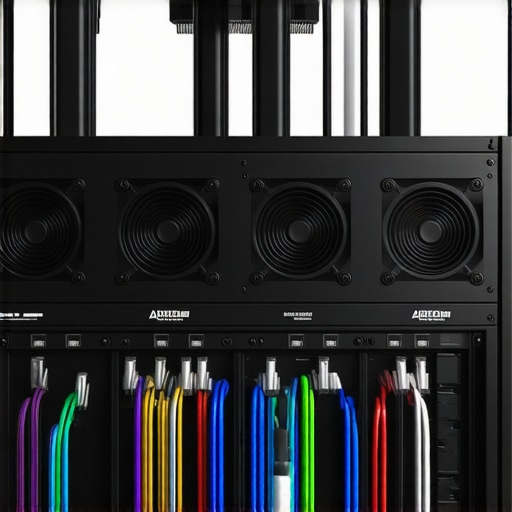 Home media rack with cooling fans and organized cables
