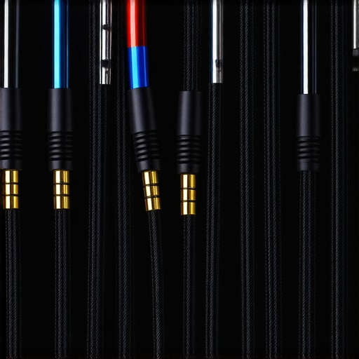 Detail shot of premium speaker cables connected to home audio system highlighting shielding and connectors.