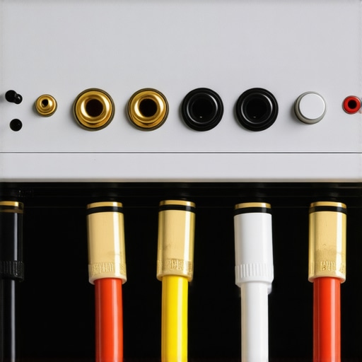 Close-up of banana plugs connected to speaker wires on an amplifier.