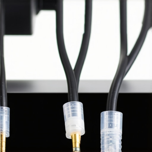 Close-up of premium speaker cables connected with banana plugs to an AV receiver.