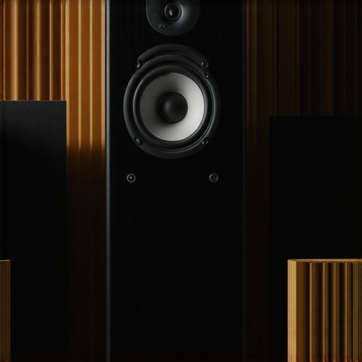 A speaker surrounded by acoustic panels to improve sound clarity and reduce boom.
