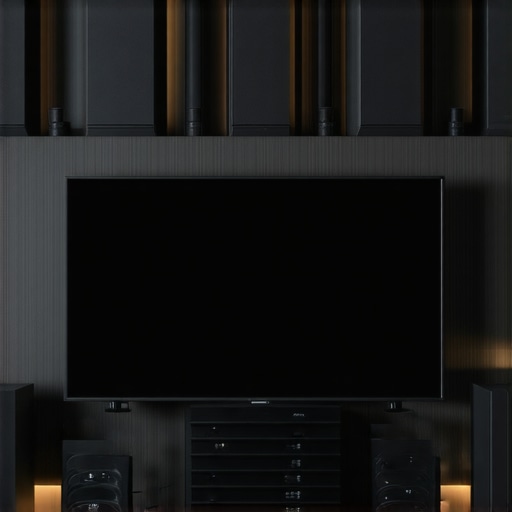 Home theater system with connected HDMI cables, AV receiver, and ceiling-mounted speakers for immersive Dolby Atmos experience