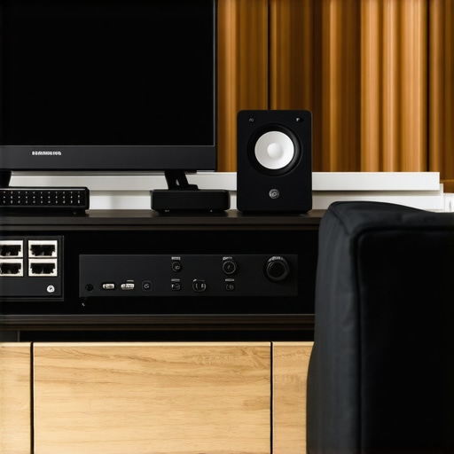 A clean and organized home media setup with wired connections, NAS storage, and high-quality equipment
