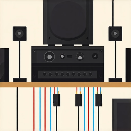 Diagram showing organized speaker wires connected to media hub in a home theater