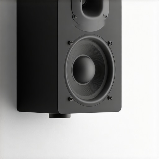 Center channel speaker mounted at ear level with room acoustic panels