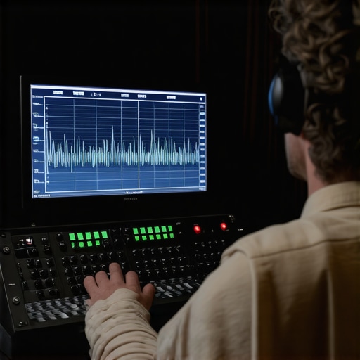 Audiophile technician calibrating home theater system with precision tools.