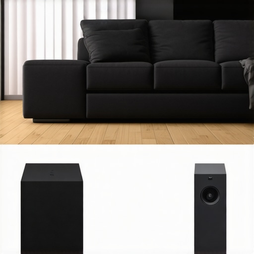 Person moving a subwoofer around a room to find the best bass position