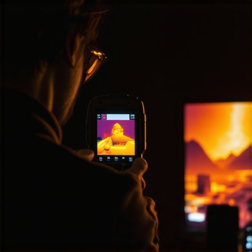 Person using thermal camera to monitor heat hotspots on power amps and AV receiver.