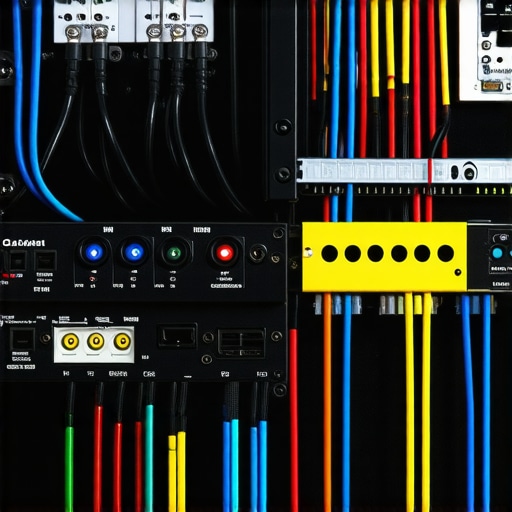 Professional audio-visual maintenance tools and organized cables in a home theater