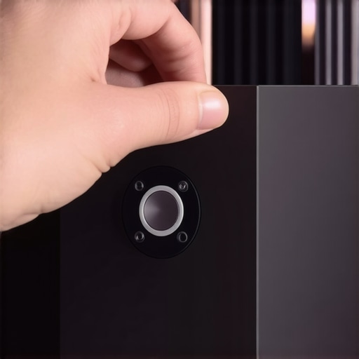 Person turning a knob on a subwoofer to set the crossover frequency.