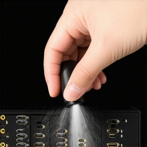 Cleaning AV Connectors for Optimal Signal Person cleaning HDMI and optical ports with contact cleaner in a home theater setup