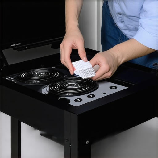 Person carefully cleaning internal fans of a home theater receiver with compressed air and brush.