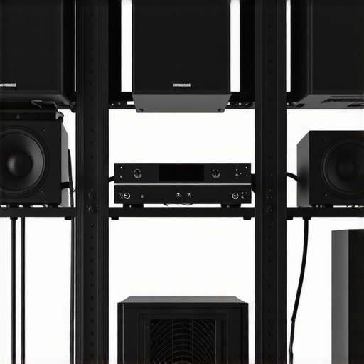 Home theater rack showing organized cables, cooling fans, and equipment for optimal performance