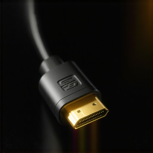 High-Quality HDMI Cable Connectors A close-up of a premium HDMI cable showing solid connectors and shielding, highlighting quality construction.