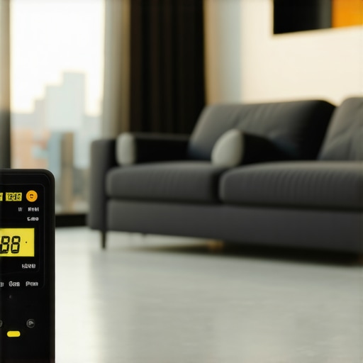 Individual measuring the length of a living room with a laser distance meter