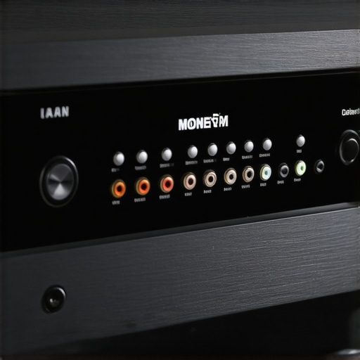 Close-up of a sleek, modern AV receiver with digital display and input ports