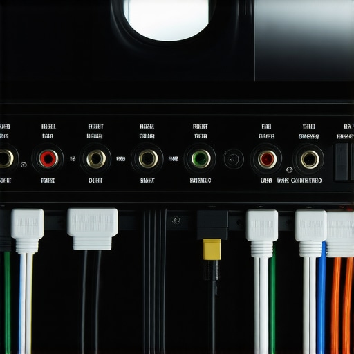 Organized Home AV Cables A tidy arrangement of audio and video cables neatly routed behind a home media setup.
