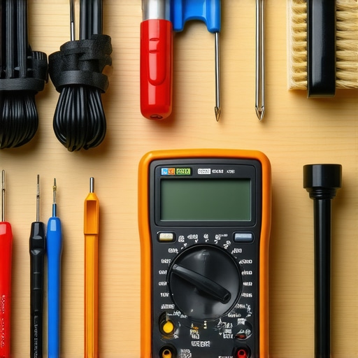 Professional audio maintenance tools A set of precision tools for maintaining home audio systems neatly arranged on a workbench