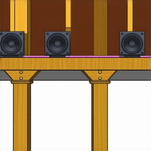 Diagram illustrating ideal Atmos speaker positioning away from ceiling joists with adjustable mounts