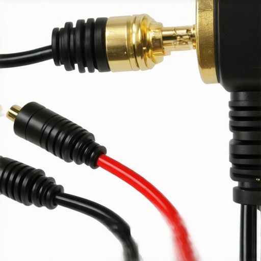 Properly Terminated Speaker Cables High-quality speaker cables connected properly to a home receiver with visible gauge and secure connection