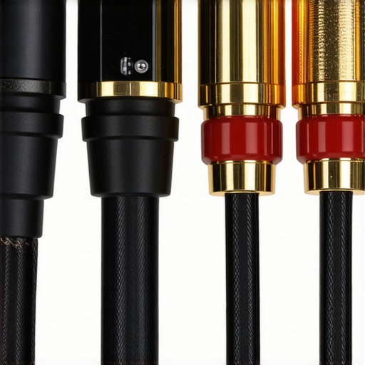 Detailed image of high-quality speaker cables with connectors correctly terminated, showing shielding and gauge details