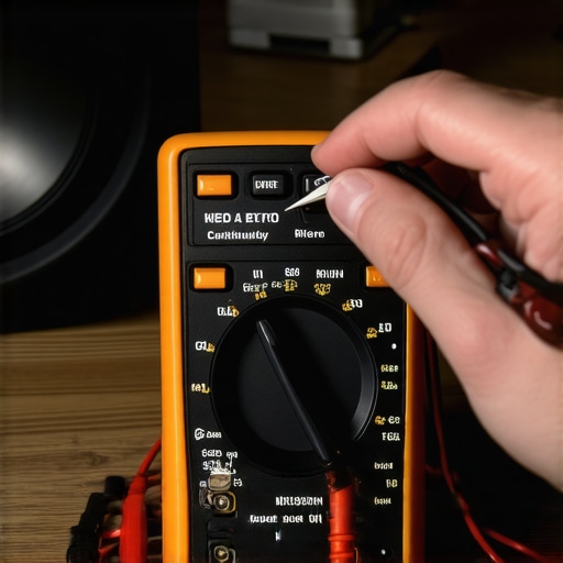 Testing Speaker Wire Continuity with a Multimeter Person using a multimeter to check speaker cable continuity in a home audio system