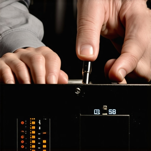 Using a Cable Tester for Home Audio Maintenance A person testing audio cables with a professional device in a home theater environment