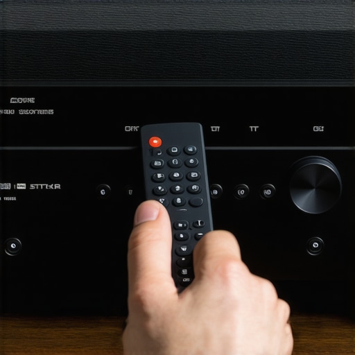 Calibrating your AV receiver for optimal sound Person fine-tuning AV receiver settings with remote control in hand