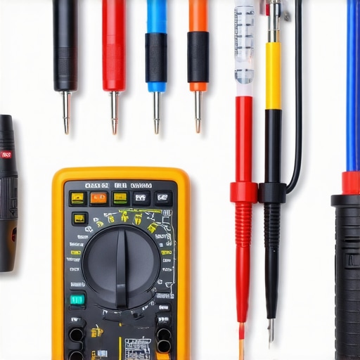 Essential Tools for Audio Maintenance Person using a multimeter and cable tracer in a home theater setup