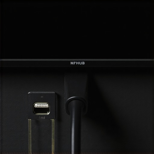 Ethernet connection for media hubs Close-up of Ethernet cable plugged into a media hub in a high-end home theater