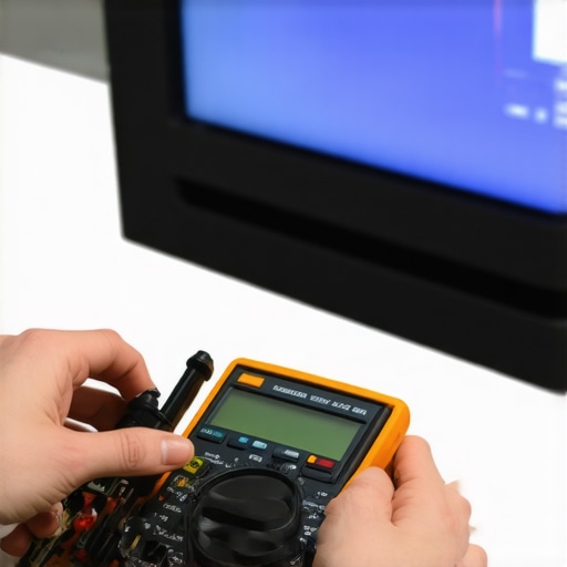 Expert tools for home theater maintenance Person inspecting home theater system with advanced maintenance tools