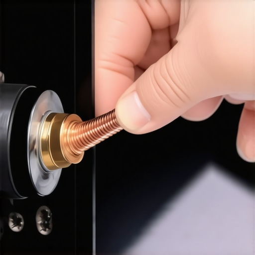 Person securing a copper wire to the ground terminal of a power amplifier, demonstrating proper grounding technique