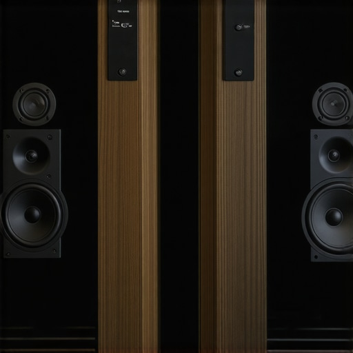 High-End Home Audio Components and Cables A sleek home theater setup with neatly arranged audio components and speaker cables