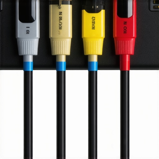 High-Quality HDMI and Speaker Cables Installed Close-up of neatly arranged HDMI and speaker cables connected to a media hub for optimal audio performance.