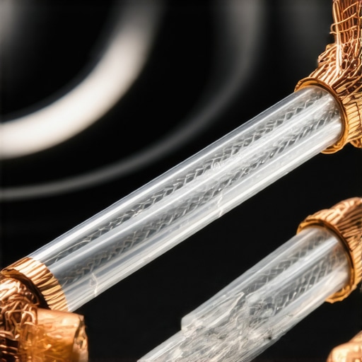 High-Quality Speaker Cables Close-up of premium speaker cables with transparent insulation and copper wiring.