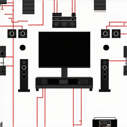 Optimal Home Theater Layout Diagram illustrating ideal placement and wiring for a home theater system.